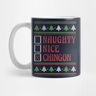 Naughty Nice Chingon Ugly Holiday Sweater Funny Christmas Mug